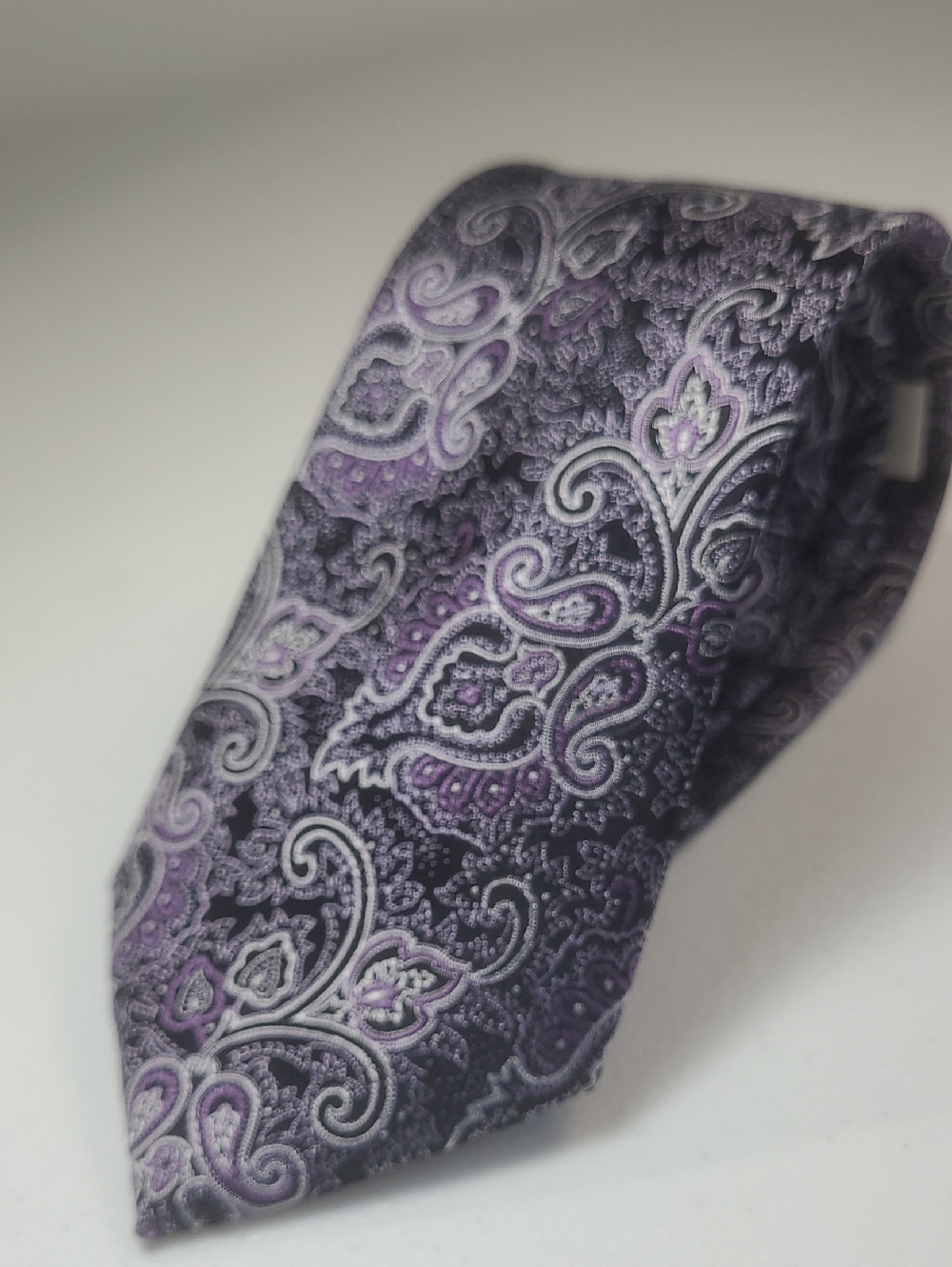 Joseph Abboud Purple and Silver Paisley Tie